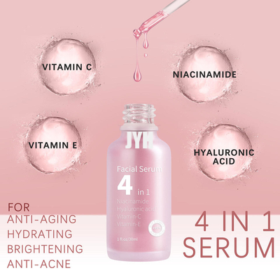 HA Nikotinamid Yaşlanma Karşıtı Nemlendirici Beyazlatıcı Cilt Serumu ile 4'ü 1 Arada Yüz Serumu% 30 C Vitamini